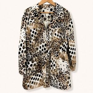 Chico's Women 2P Large Jacket Leopard Polka Dot Animal Print Drawstring Utility